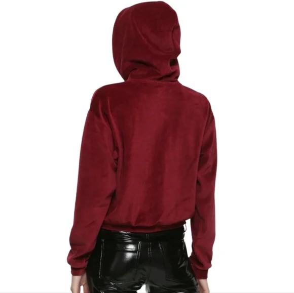 Hot Topic Burgundy Velour Girls Crop Hoodie - Picture 2 of 11